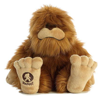 Aurora World Fantasy Bigfoot 12.5-Inch plush featuring shaggy brown fur and signature footprint stamp.