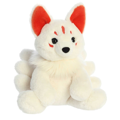 Aurora World Fantasy Kitsune 10.5-Inch plush featuring a white body, nine tails, and vibrant red accents.