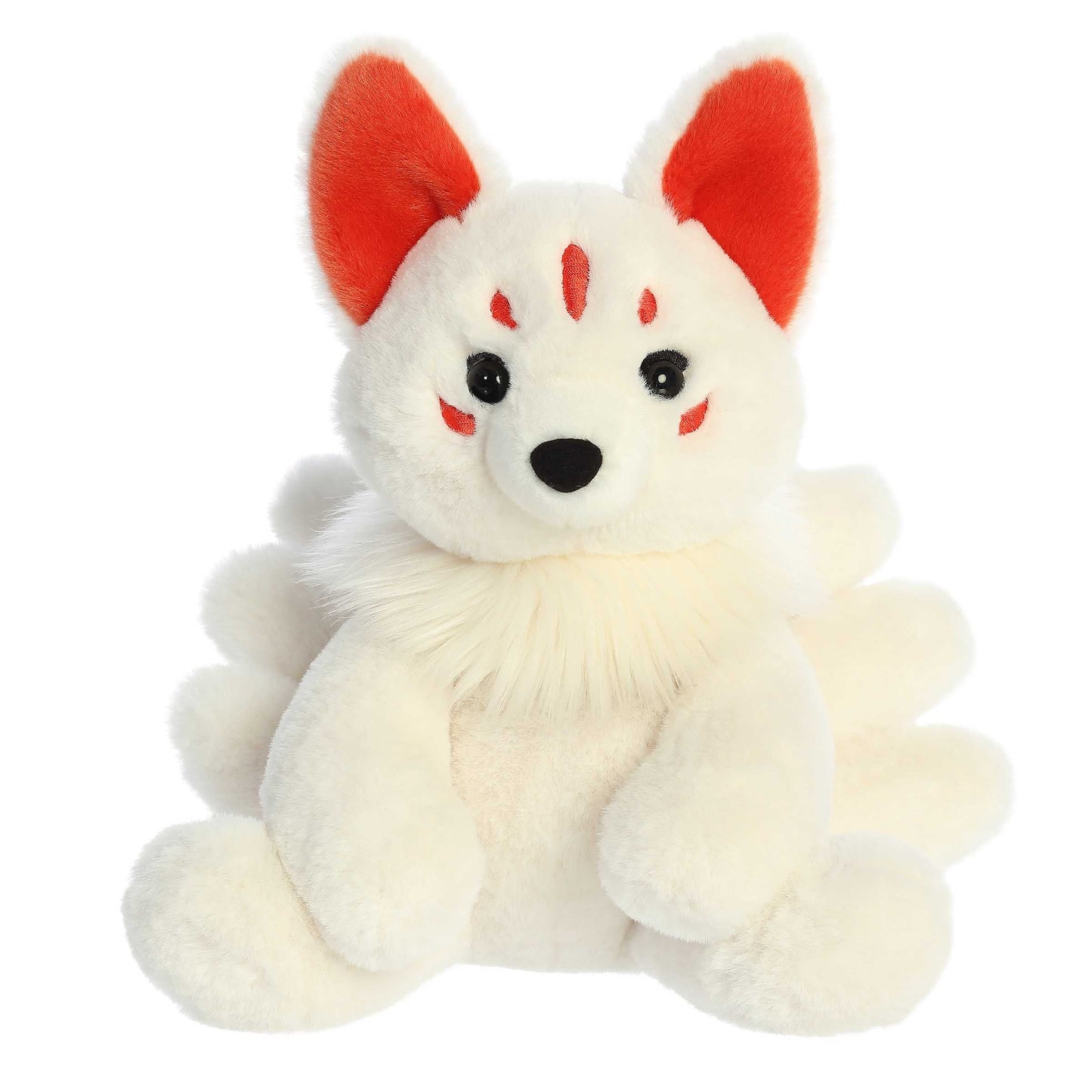 Aurora World Fantasy Kitsune 10.5-Inch plush featuring a white body, nine tails, and vibrant red accents.