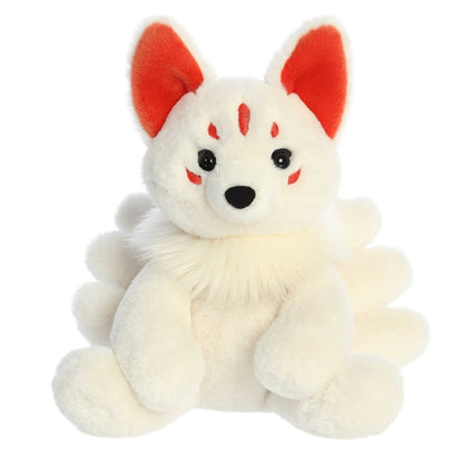 Aurora World Fantasy Kitsune 10.5-Inch plush featuring a white body, nine tails, and vibrant red accents.