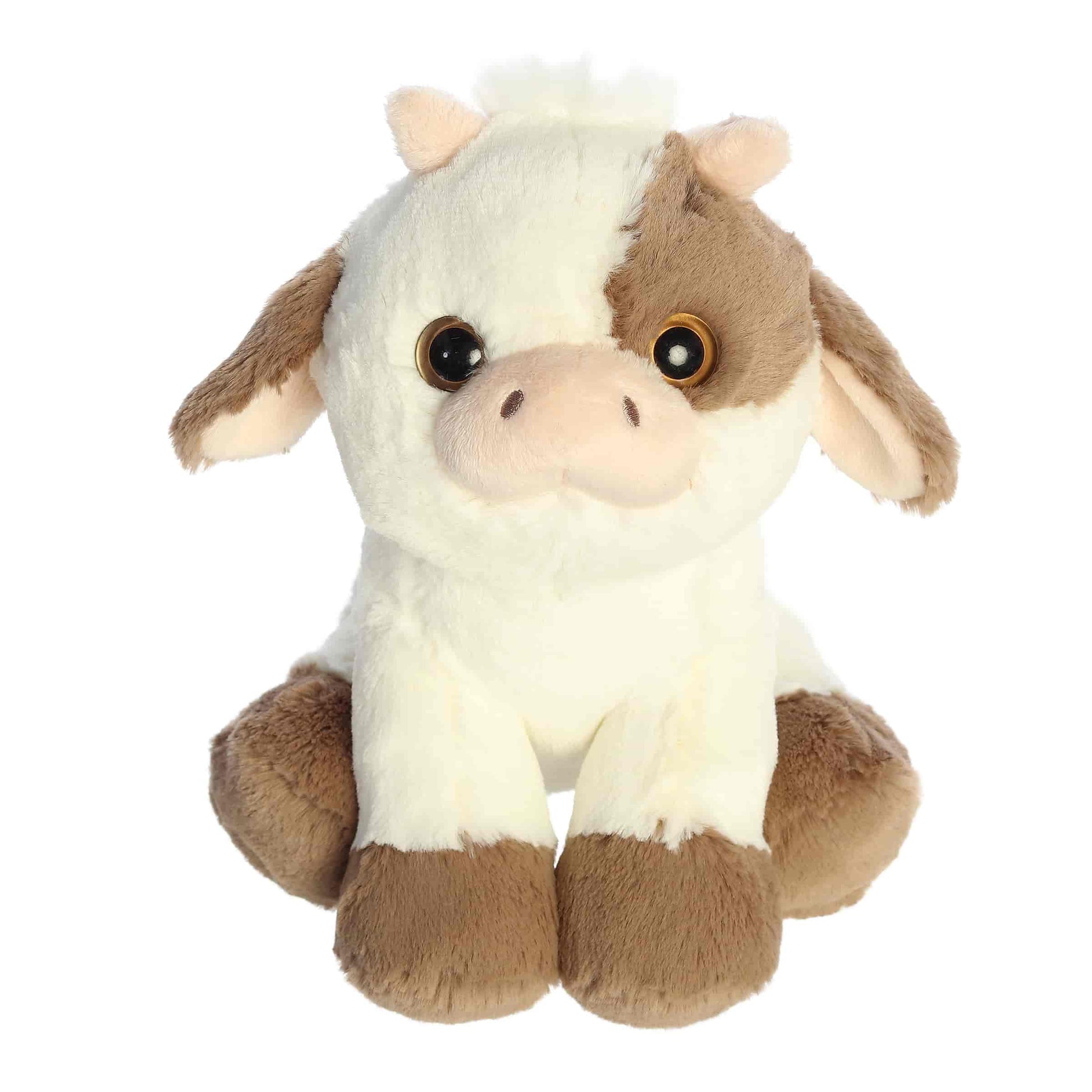 Aurora World Little Dreamers Moony Cow 8-Inch Plush featuring cream and brown fur and upward gaze.