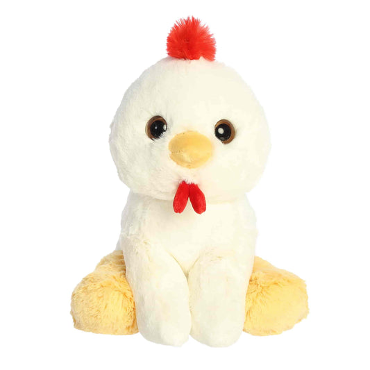 Aurora World Little Dreamers Nova Chicken 8-Inch plush featuring white fur, yellow wings, and upward gaze.