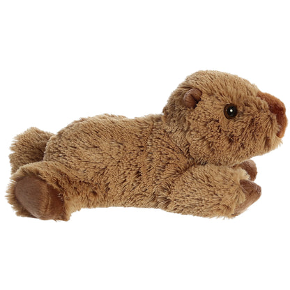 Aurora World Mini Flopsie Charlie Capybara 8-Inch plush featuring soft brown fur, a sweet face, and a relaxed belly-down resting pose.
