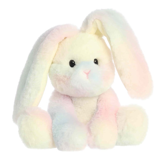 Aurora World Spring Candy Cottontails Confetti 8-Inch plush featuring soft multi-colored pastel fur, long floppy ears, and a sweet seated pose.