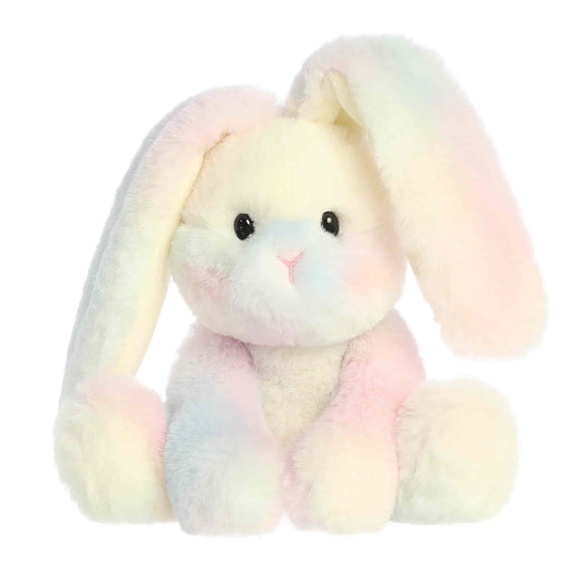 Aurora World Spring Candy Cottontails Confetti 8-Inch plush featuring soft multi-colored pastel fur, long floppy ears, and a sweet seated pose.