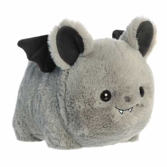 Aurora World Spudsters 10-inch Beatriz Bat plush, featuring a round potato-shaped grey body, black wings, and cute little fangs.