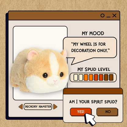 Cartoon hamster with a computer interface on a beige background
