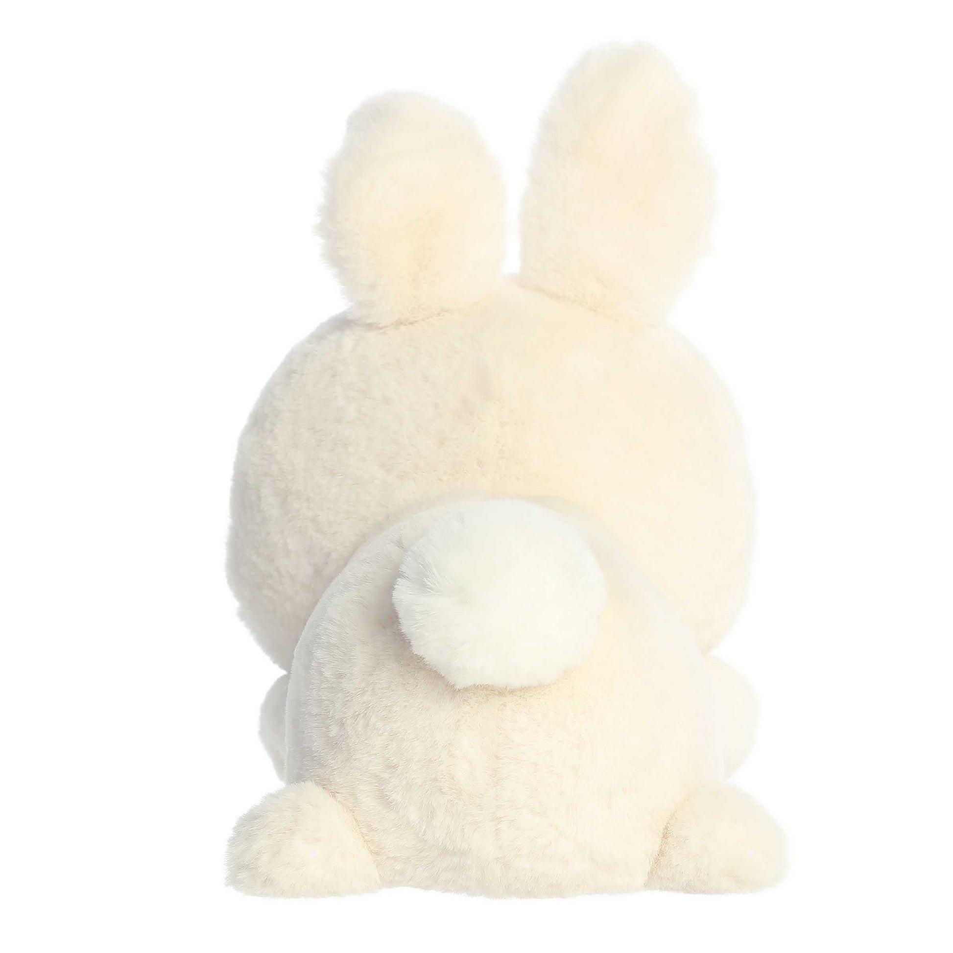 Aurora World Too Cute Jasmine Bunny 12-Inch plush featuring soft cream-colored fur, shimmering inner ears, pink blush cheeks, and a belly-down hugging pose.