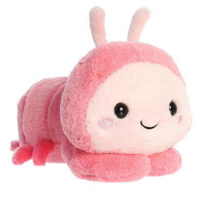 Aurora World Too Cute Shimmi Shrimp 9-Inch plush featuring a rosy pink body, light pink detailing, and a belly-down hugging pose.