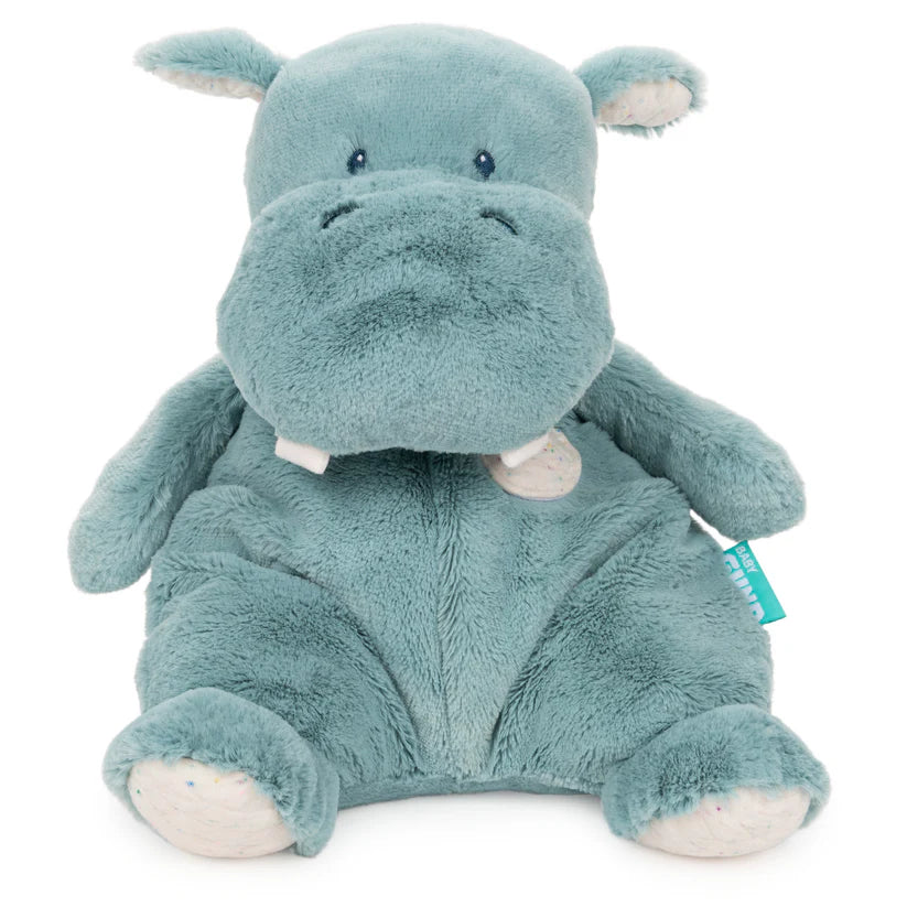 Baby GUND Oh So Snuggly Hippo 12.5-inch plush, a blue-green aquamarine hippo with quilted jersey accents.