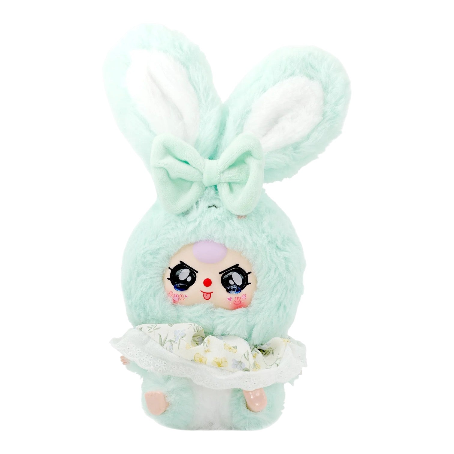 Baby Three Lili Rabbit Town Plush – 35cm Collectible Rabbit Toy Mint green plush toy with bunny ears and a small dress on a white background