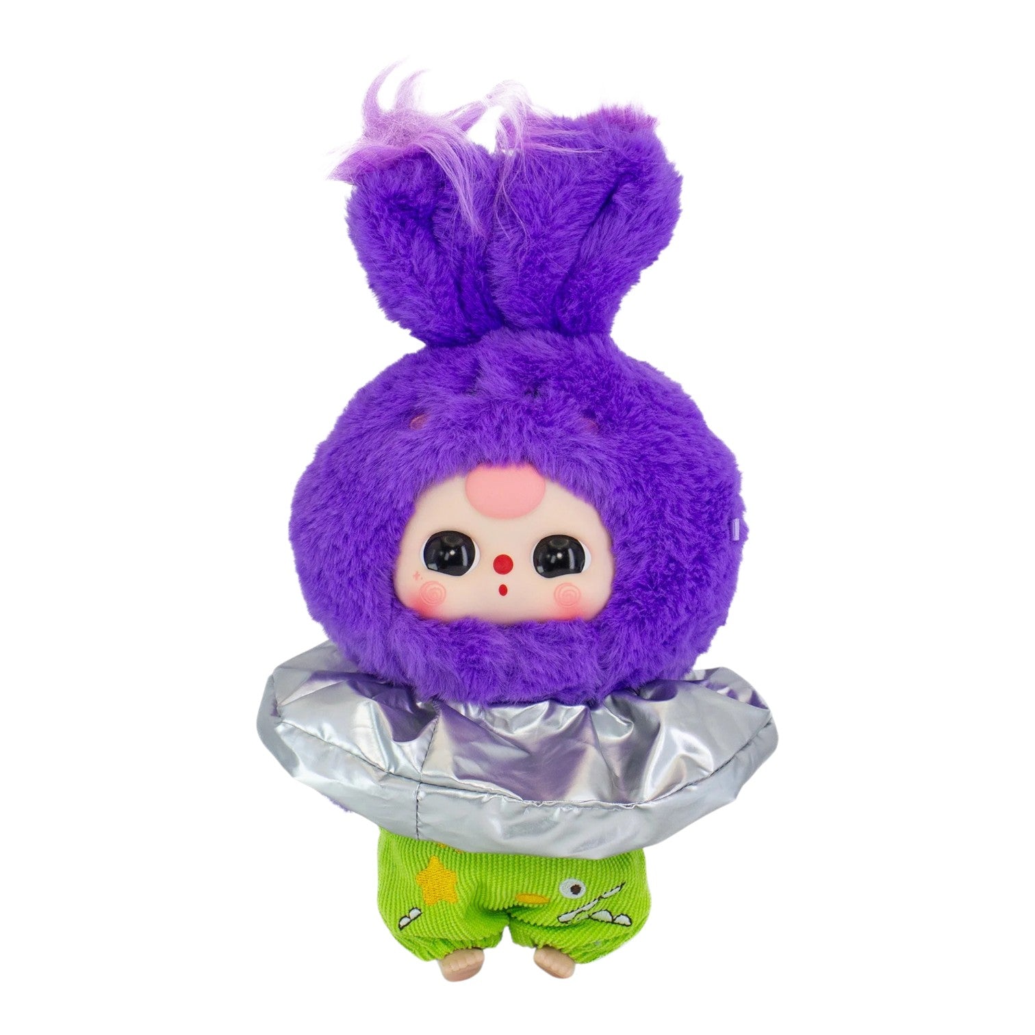 Baby Three Lili Rabbit Town Plush – 35cm Collectible Rabbit Toy Plush toy with a purple outfit and green pants on a white background