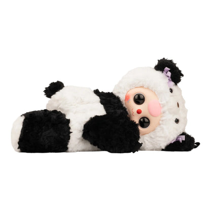 Baby Three 38cm Hugging Baby Backpack Plush Plush toy panda with a white face and black ears on a white background
