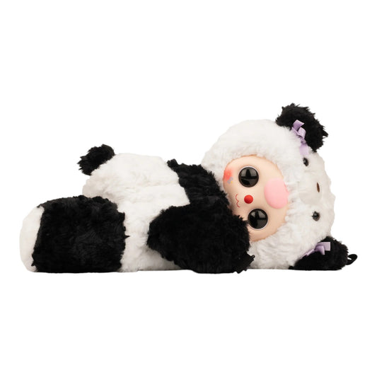 Baby Three 38cm Hugging Baby Backpack Plush Plush toy panda with a white face and black ears on a white background
