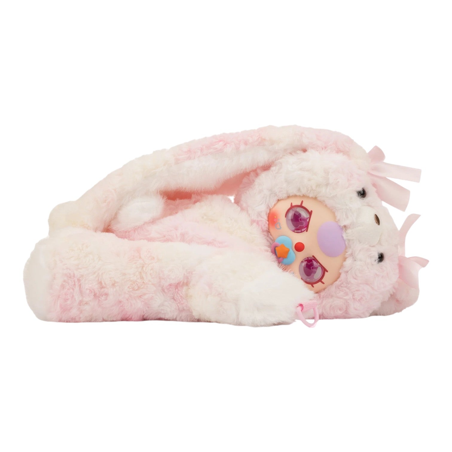 Baby Three 38cm Hugging Baby Backpack Plush Pink plush toy with a cartoon face design on a white background