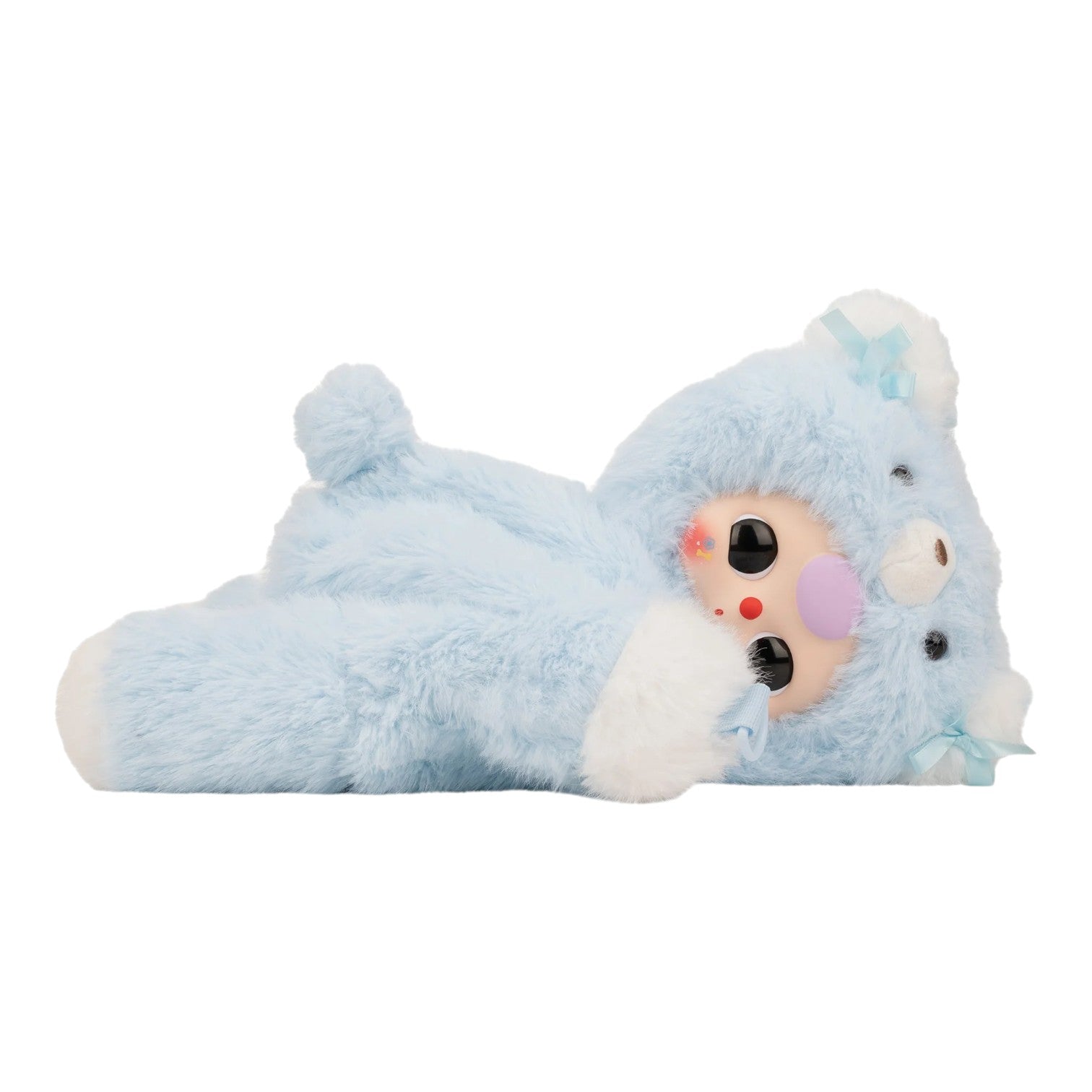 Baby Three 38cm Hugging Baby Backpack Plush Plush toy resembling a light blue bear with a face on a white background