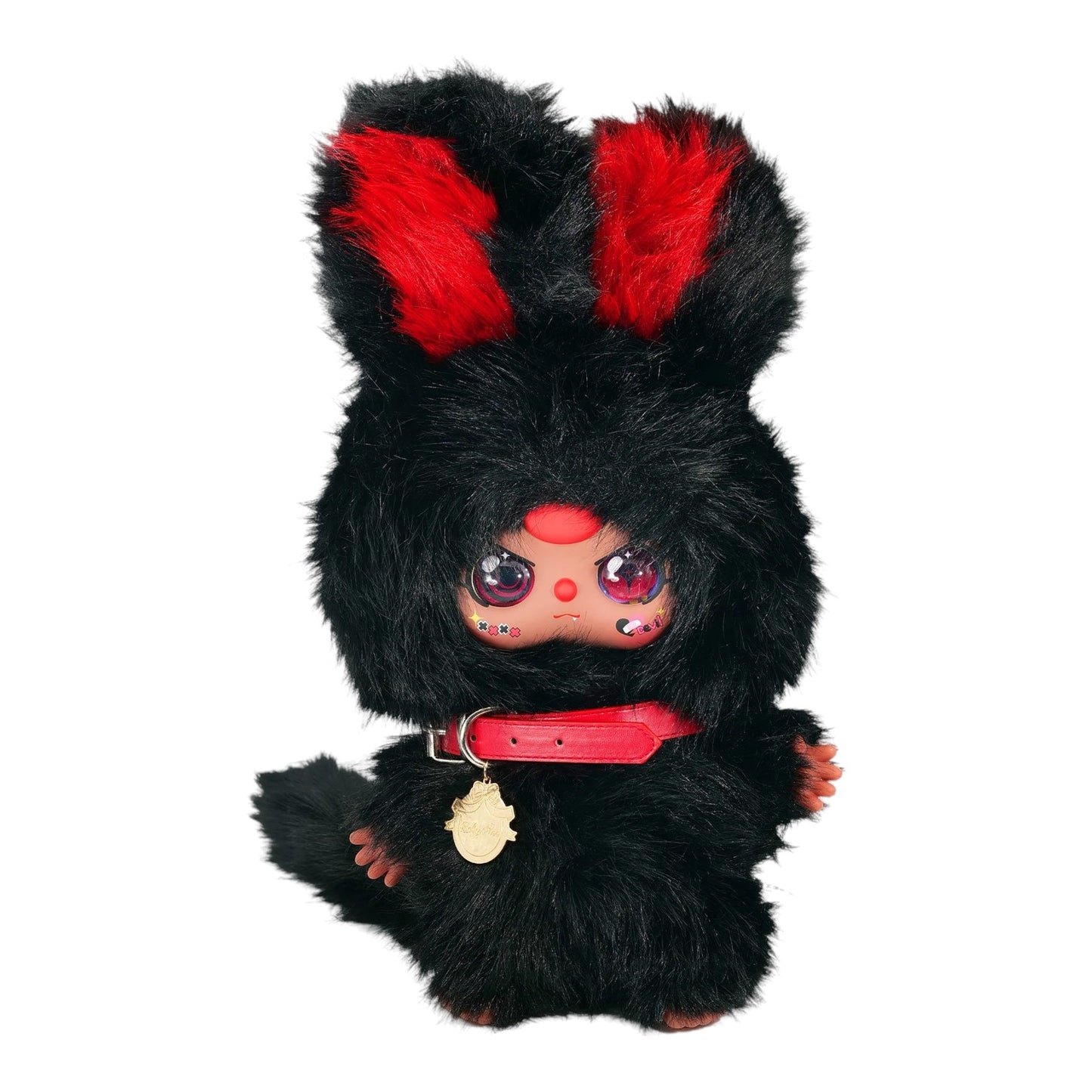 Baby Three 45cm Tall Baby Three Dolls – Unique Double Reincarnation Plush Black and Red bunny