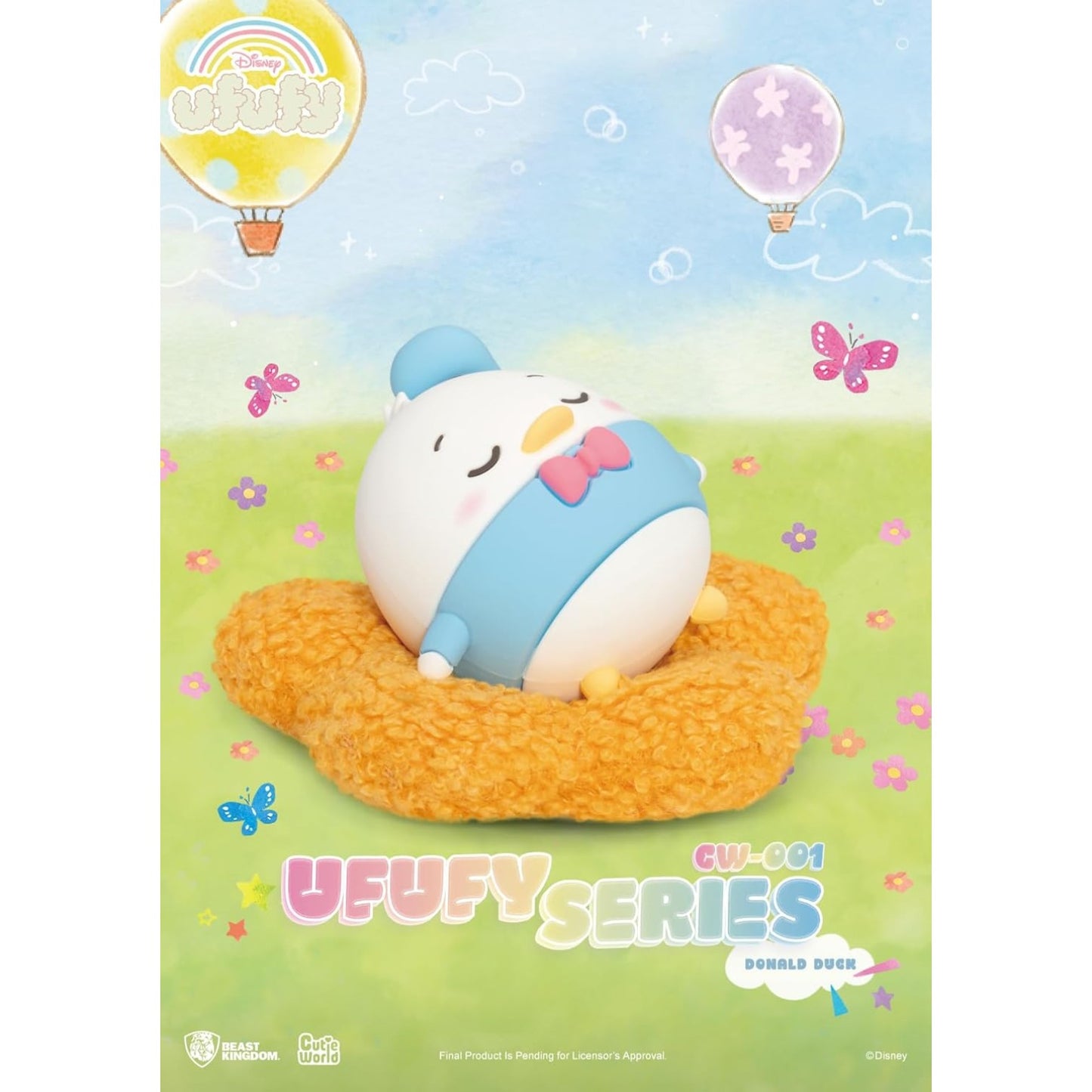 Donald Duck Ufufy Figure laying on an orange cushion