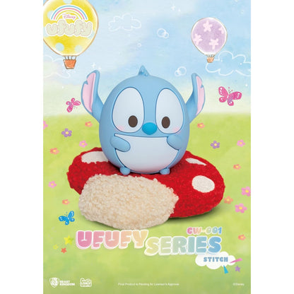 Stitch Ufufy figure on a plush mushroom cushion