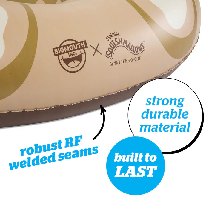 Close-up of a sandal sole with Bigmouth Inc. and Squishmallows branding, highlighting material quality.