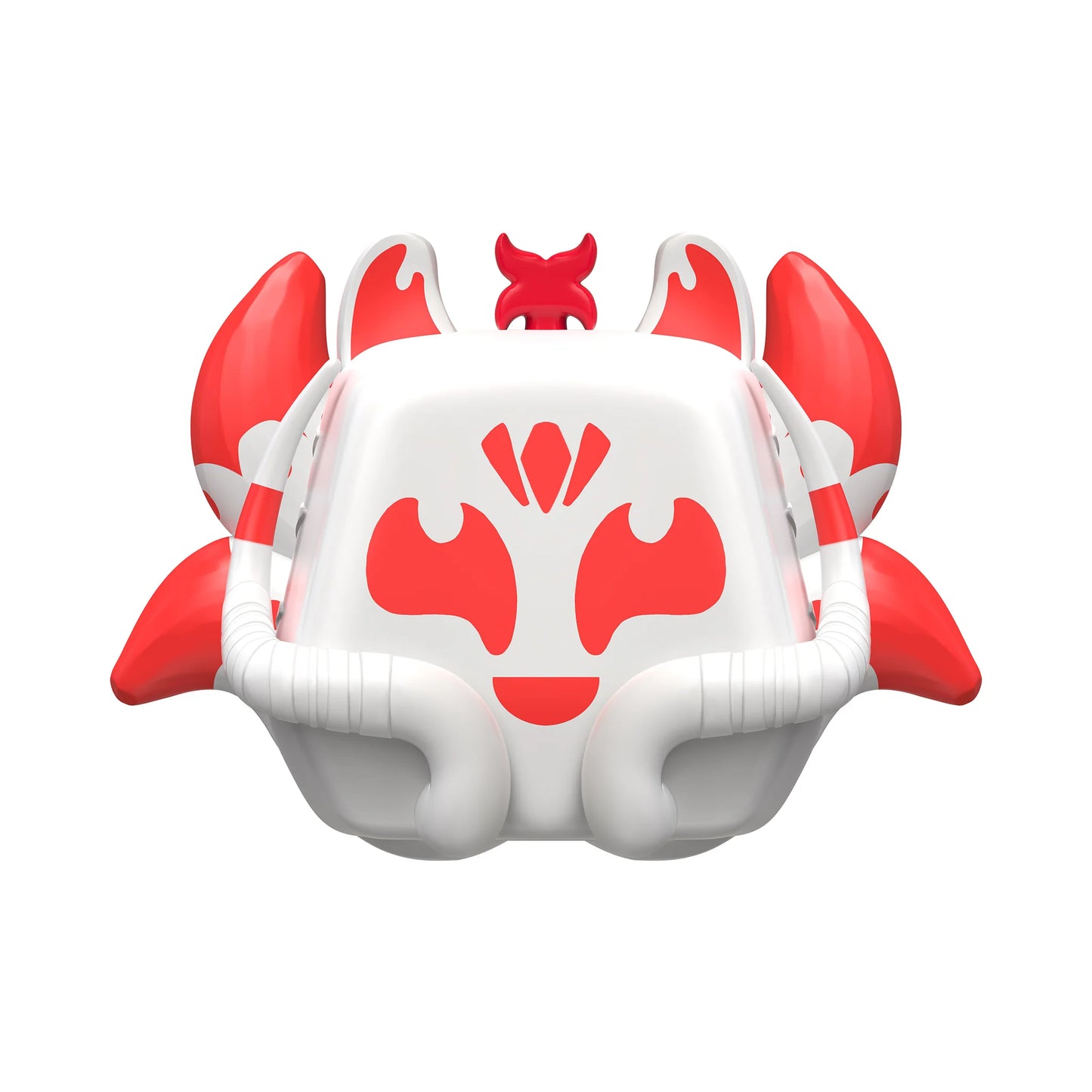 Kitsune toy with red accents on a white background
