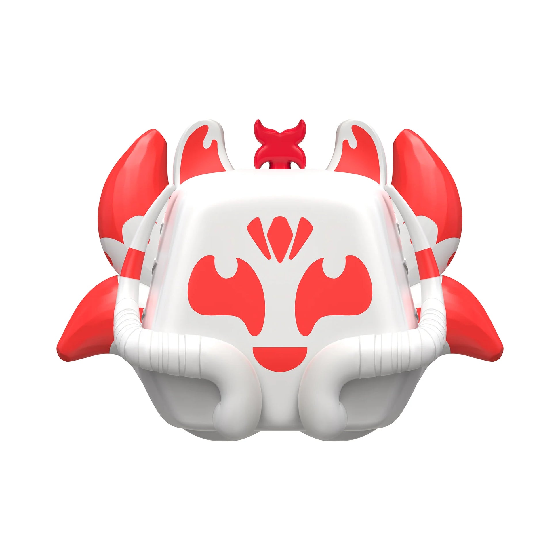 Kitsune toy with red accents on a white background