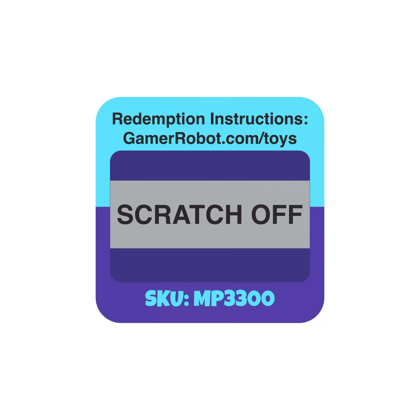 Scratch-off card with redemption instructions and SKU on a white background
