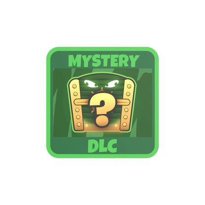 Green mystery DLC badge with a question mark on a white background