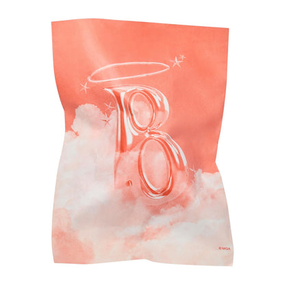 A peach and white printed pouch featuring a large stylized letter 'B' with a halo and star details, shown on a plain white background.