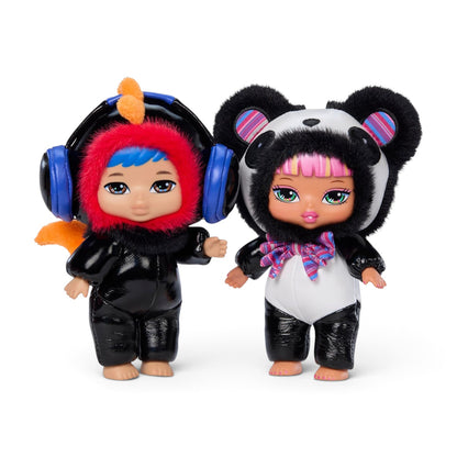 Bratz Bratziez Tokyo a Go-Go Seriez plush toys featuring a character in a metallic blue kitty suit and another in a metallic pink bunny suit.