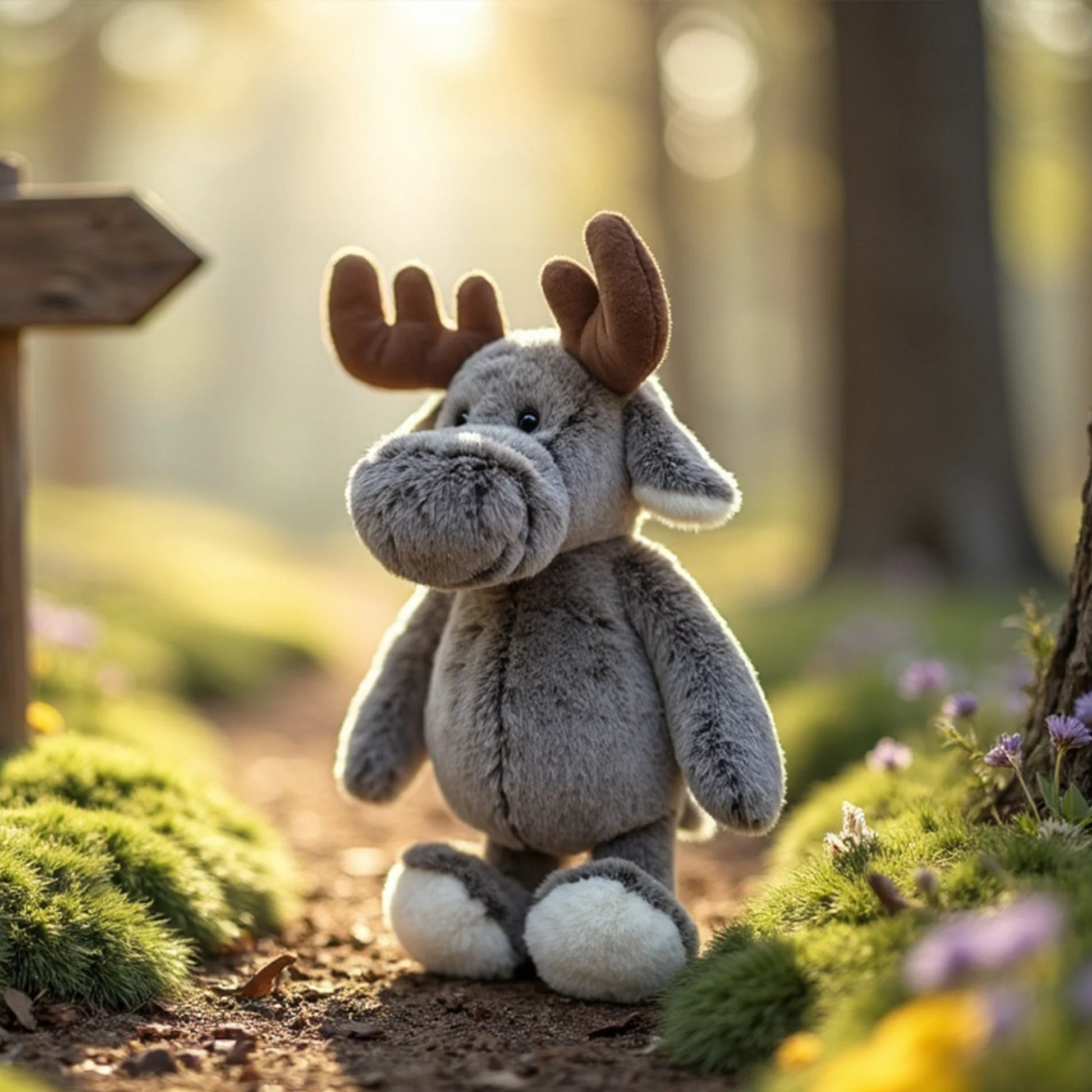 Bukowski Bears Atlas 14-inch grey moose plush featuring soft grey fur and large brown antlers.