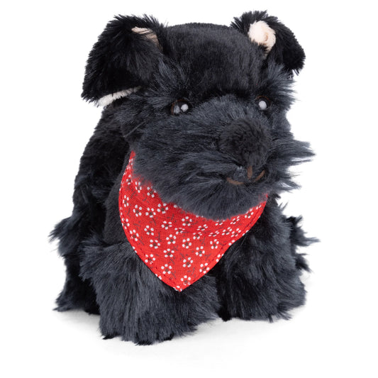 Bukowski Bears Baby Elvis 6-inch black schnauzer puppy plush wearing a red floral bandana.