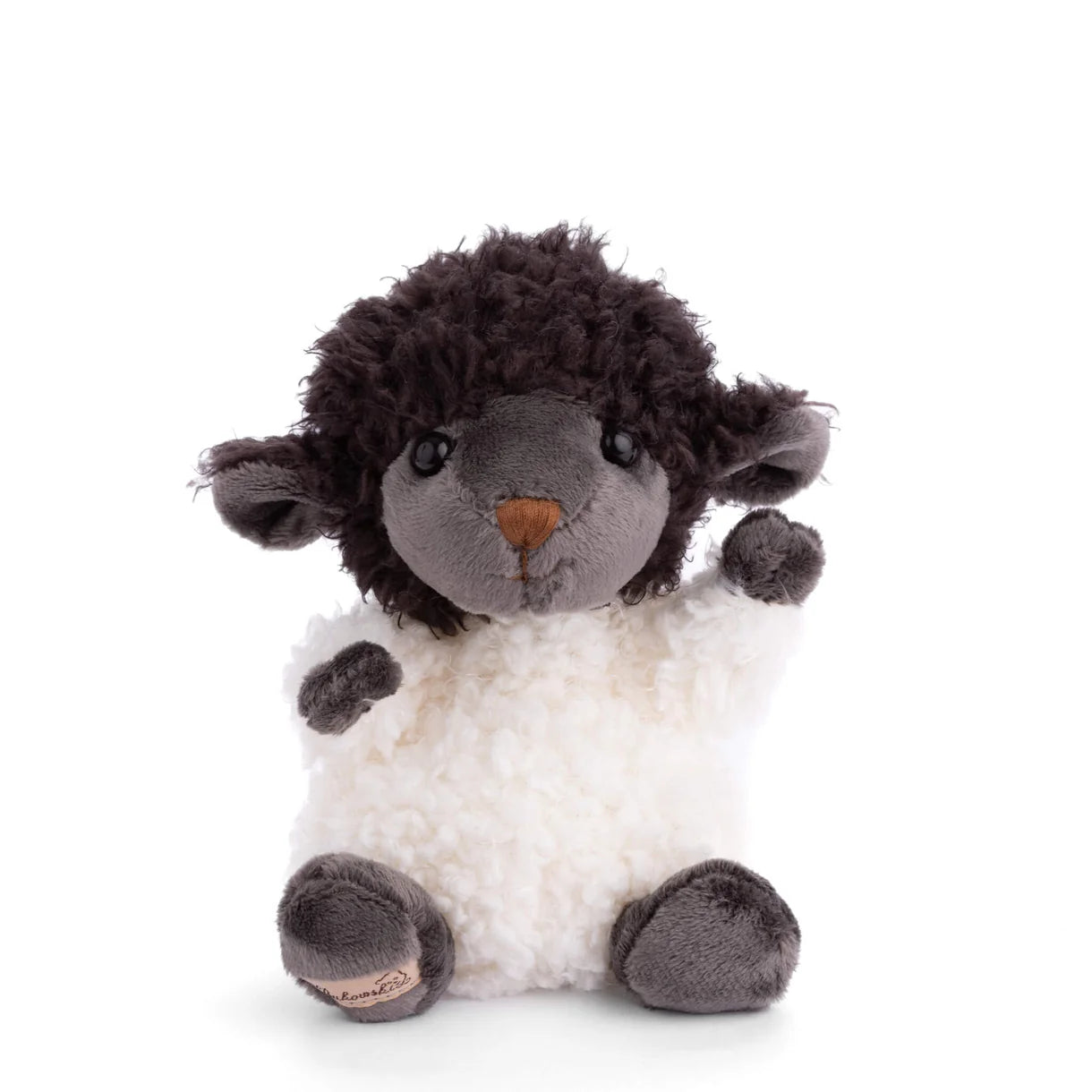 Bukowski Bears Black Sheep plush featuring a fluffy white body with contrasting soft black head, arms, and feet.