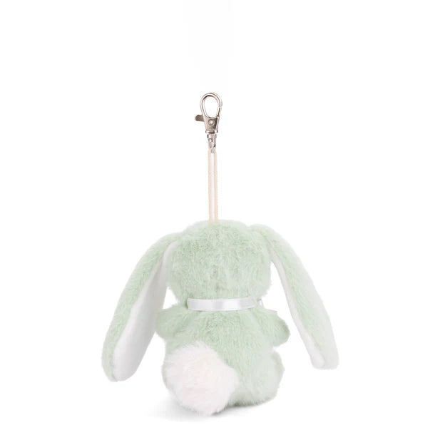 Bouncy Bunny Bag Charm in soft lime green by Bukowski Bears, featuring long floppy ears and a metal clip.