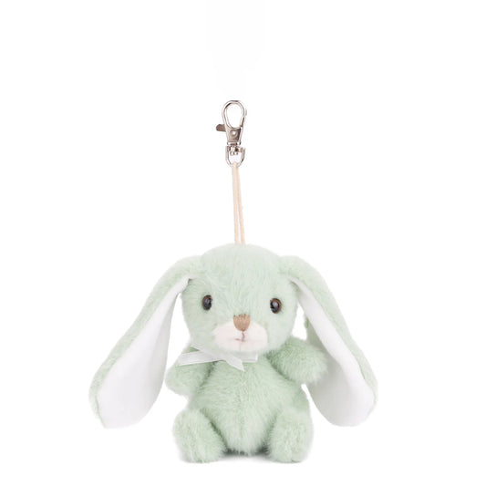 Bouncy Bunny Bag Charm in soft lime green by Bukowski Bears, featuring long floppy ears and a metal clip.