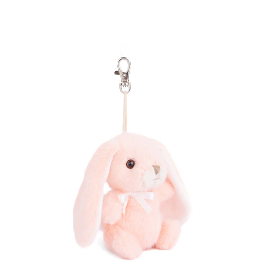Bouncy Bunny Bag Charm in soft peach by Bukowski Bears, featuring long floppy ears and a metal clip.