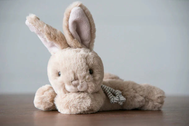 Bukowski Bears Buster short-haired bunny plush wearing a stylish striped scarf.