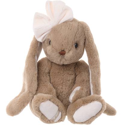 Bukowski Bears Gabrielle brown bunny plush featuring long cuddly ears and a large bow on her head.