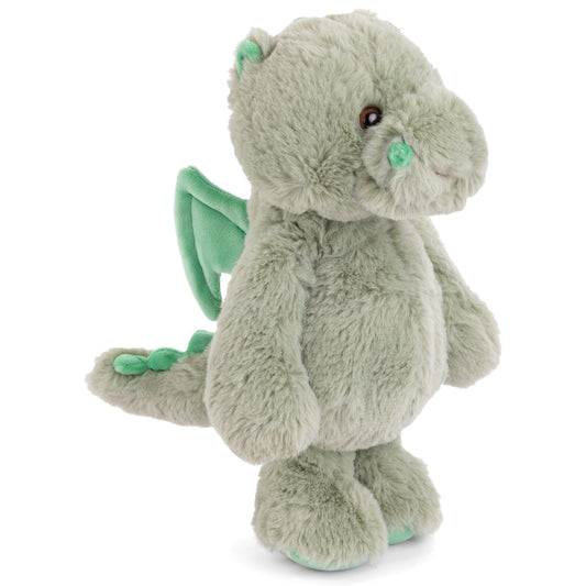 Bukowski Bears Lovely Drago plush dragon in Emerald green featuring soft fluffy fur, green wings, and soft back spikes.