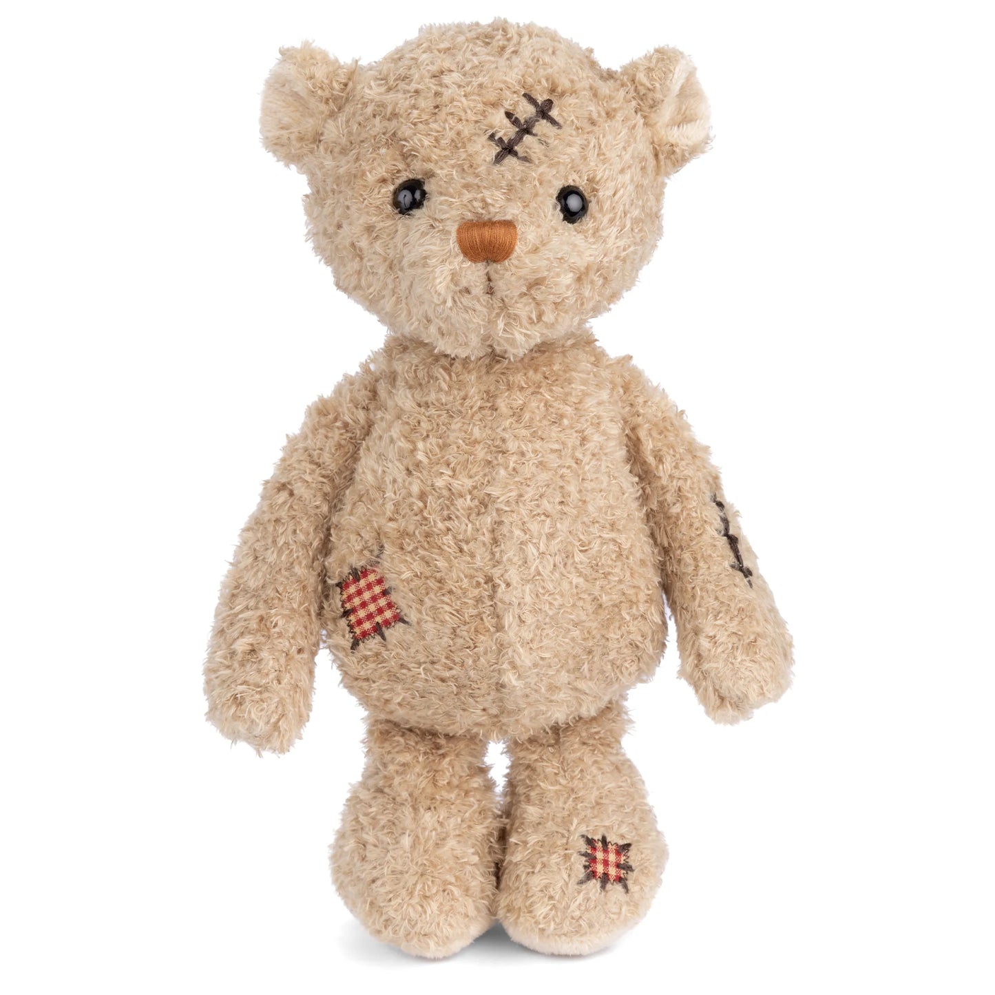 Bukowski Bears Nobody is Perfect plush bear featuring a stitched scar on the head, a red patch on the belly, and embroidered footpads.