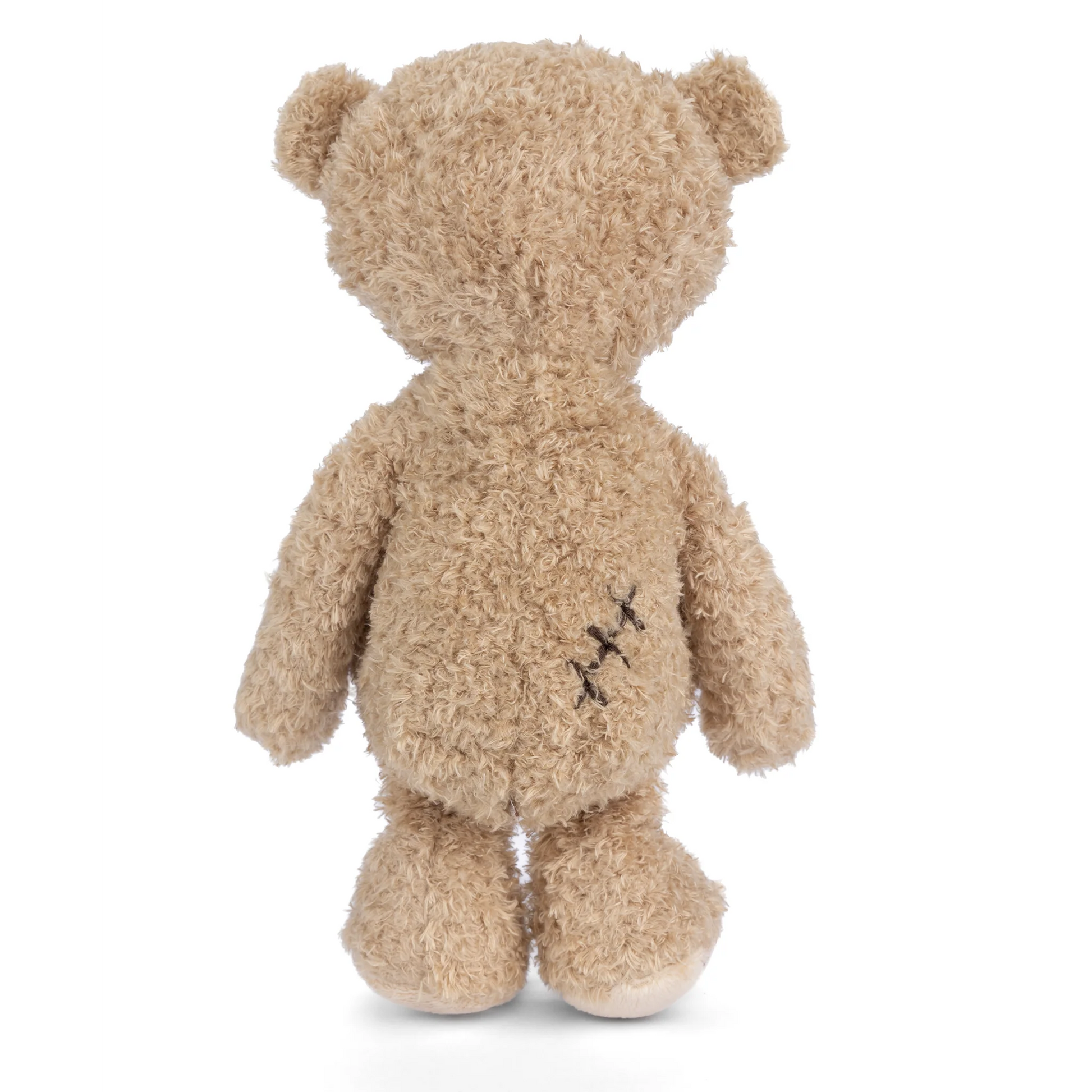 Bukowski Bears Nobody is Perfect plush bear featuring a stitched scar on the head, a red patch on the belly, and embroidered footpads.