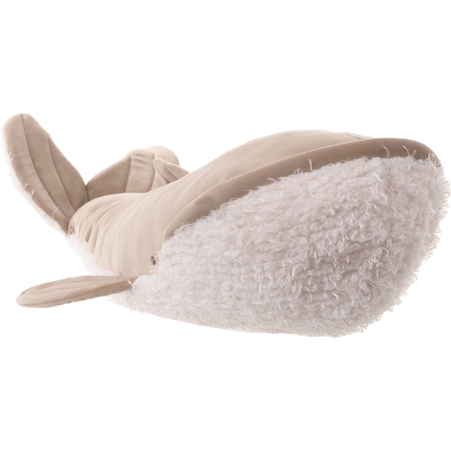 Bukowski Bears Olympus whale plush featuring soft tan skin on top and a fluffy white underbelly.