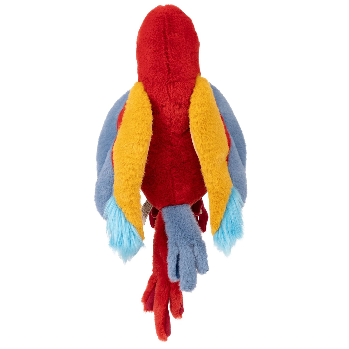 Bukowski Bears Papaya parrot plush featuring soft, vibrant feathers in vivid red, bright blue, and sunny yellow.
