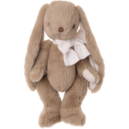 Bukowski Bears Patrick 15-inch brown plush bunny featuring long floppy ears and a big white bow around his neck.