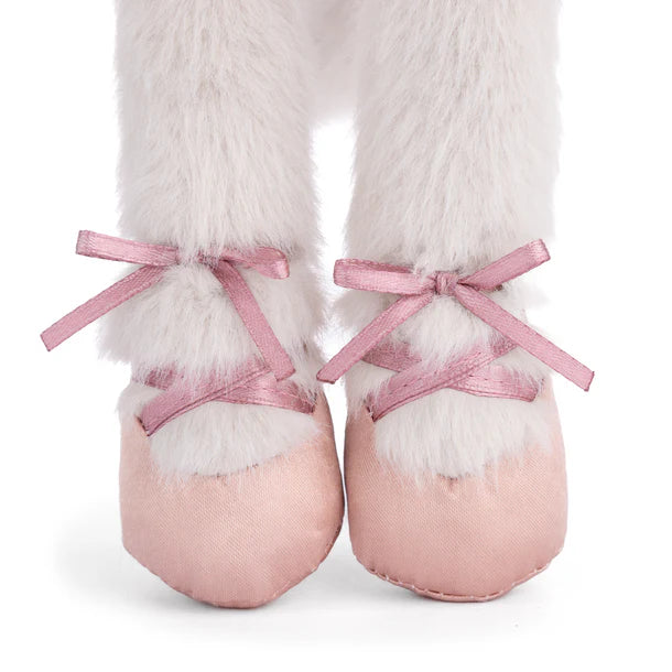 Sweet Albertina the white ballerina cat plush by Bukowski Bears, wearing a pink tutu, bow, and ballet slippers.