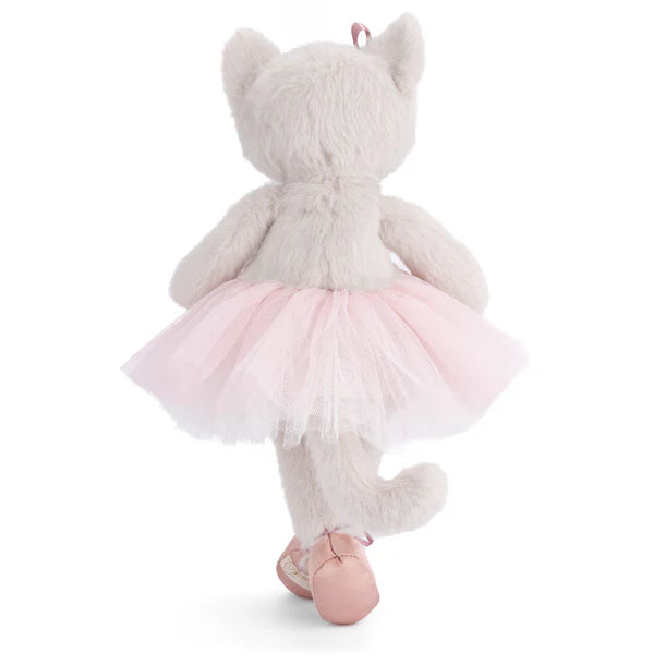Sweet Albertina the white ballerina cat plush by Bukowski Bears, wearing a pink tutu, bow, and ballet slippers.