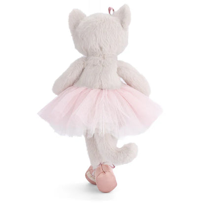 Sweet Albertina the white ballerina cat plush by Bukowski Bears, wearing a pink tutu, bow, and ballet slippers.