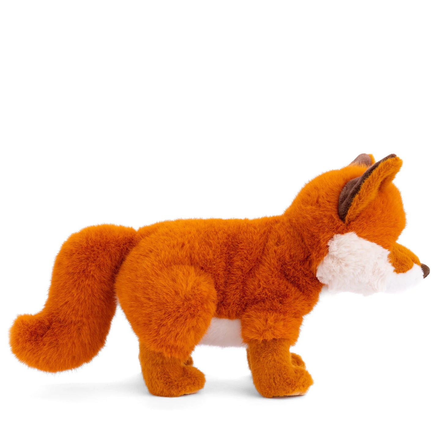 Bukowski Bears Sweet Clever Fox plush sitting down, featuring a vibrant orange coat, a fluffy white chest, and a bushy tail.