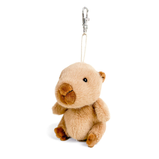 Bukowski Bears Theo capybara plush bag charm featuring soft caramel-colored fur, an adorable round face, and a sturdy metal clasp.