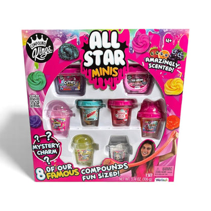 The Compound Kings All Star Minis 8-Pack box, showing 8 different fun-sized tubs of scented compounds and a mystery charm.
